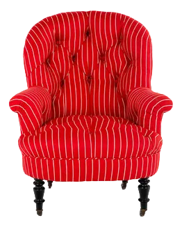 French Button Back Red Stripe Armchair