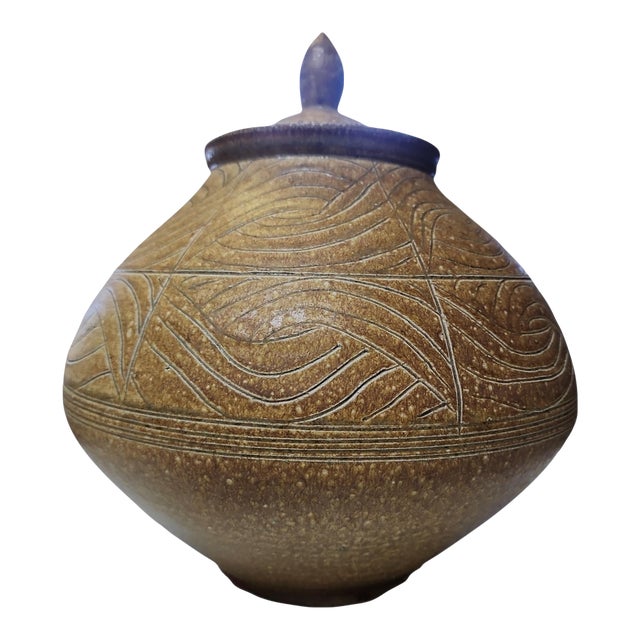 Vintage Joseph Sand Large Lidded Studio Pottery Jar For Sale