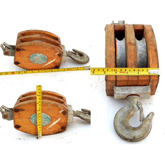 Wood 1980s Wood Double Block Pulley For Sale - Image 7 of 7
