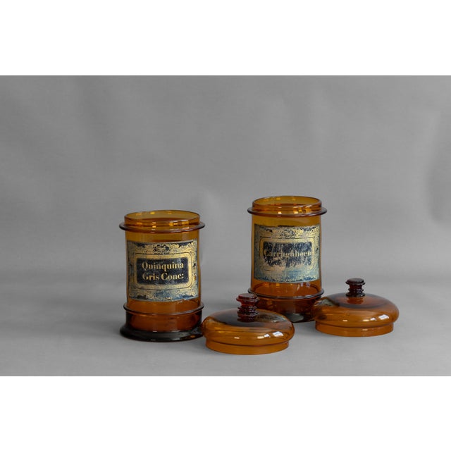 French Amber Glass Apothecary Jars, 1870, Set of 2 For Sale - Image 3 of 10