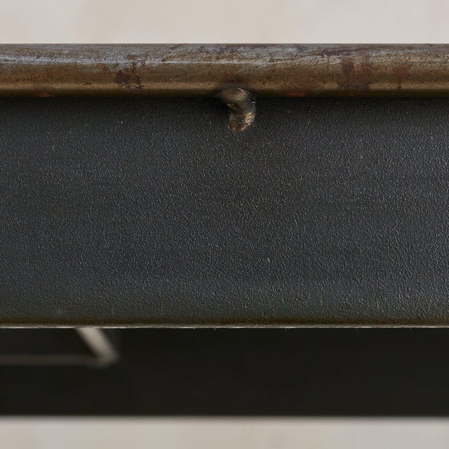 Mid-Century Modern French Industrial Steel Console Table with Gear Detail, 1950s For Sale - Image 3 of 11