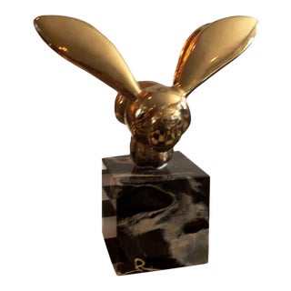 1970’ Brass Bee Sculpture Mounted on Black and White Marble Base After G LaChaise for Alba Studios For Sale