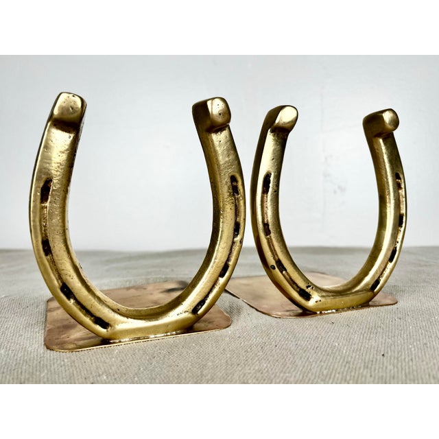 Mid-Century Modern Vintage Brass Horseshoe Bookends For Sale - Image 3 of 7