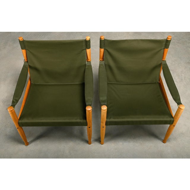 Vintage Danish Safari Chairs in Oak and Forest Green Canvas Fabric by Erik Wørts, 1970s, Set of 2 For Sale - Image 16 of 18