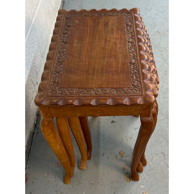 Set of Four Carved Antique Nesting Tables For Sale In New York - Image 6 of 14