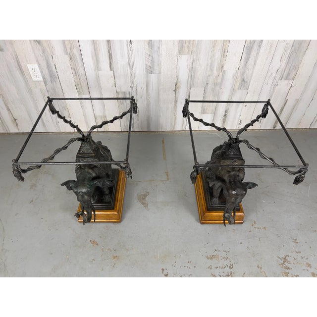 Mid-Century Modern Bronze Elephant Mounted on Leather Base Side Table For Sale - Image 3 of 13