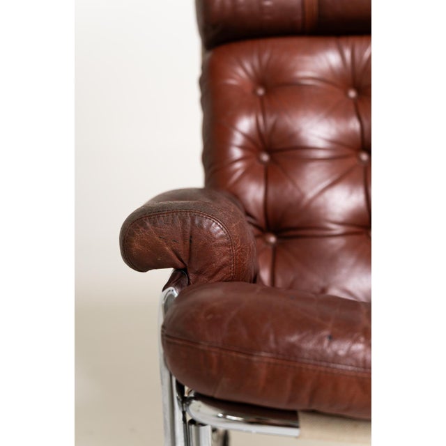 Leather and Chromed Steel Lounge Chair, Sweden, 1960s For Sale - Image 6 of 11