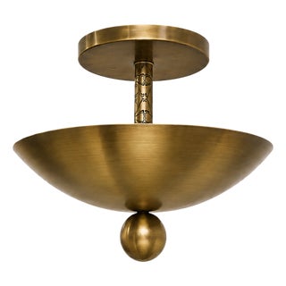 Handmade Brass Scalloped Ceiling Light, Mid-Century Art Deco Hanging Fixture For Sale