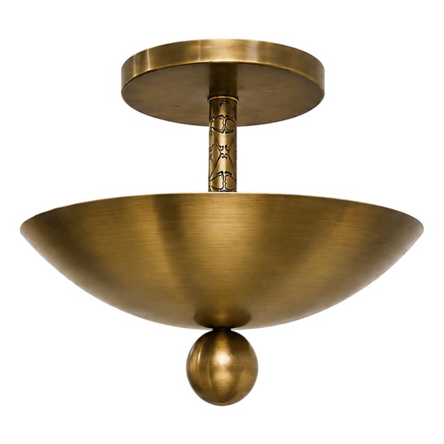 Handmade Brass Scalloped Ceiling Light, Mid-Century Art Deco Hanging Fixture For Sale