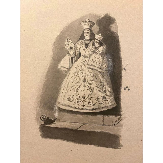 Madonna with Child is an original watercolor drawing realized by Florisa Cordova. In very good condition. Hand-signed on...