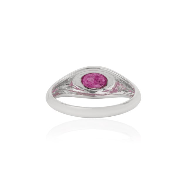 14k White Gold Natural Mozambique Ruby Chic Signet Ring Size 9 For Sale - Image 9 of 16