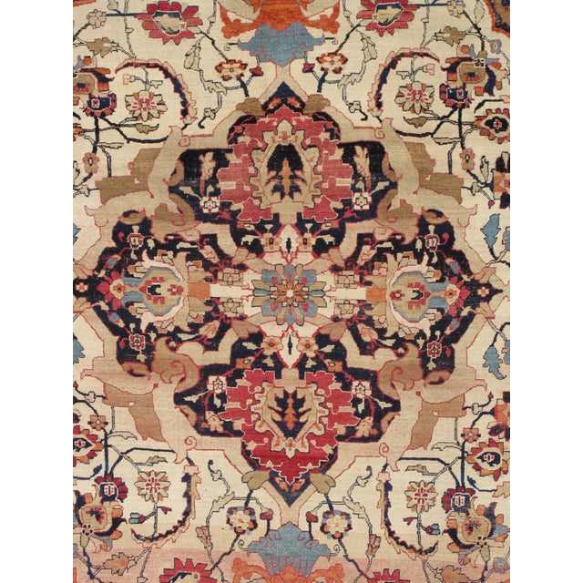 Antique Persian Lavar Kerman Oriental Carpet, Handmade, White, Navy, Jewel Tone For Sale - Image 18 of 18