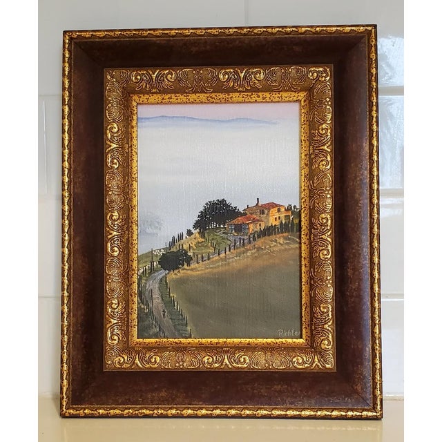 Blue Petite Canvas of European Villa, Vintage For Sale - Image 8 of 8