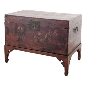 19th Century Chinese Red Lacquered Trunk on Later Custom Stand