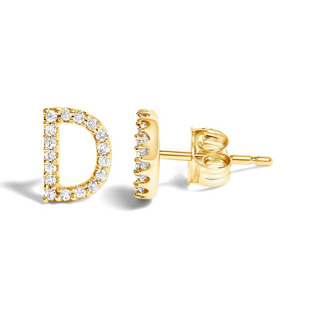 Contemporary 10K Yellow Gold 1/10 Cttw Diamond 'D' Initial Stud Earring For Sale - Image 3 of 5