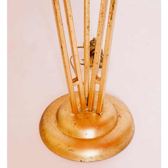 Metal 1950s Art Deco Style Brass, Metal and Stacked Lucite Floor Lamp With Golden Shade For Sale - Image 7 of 12