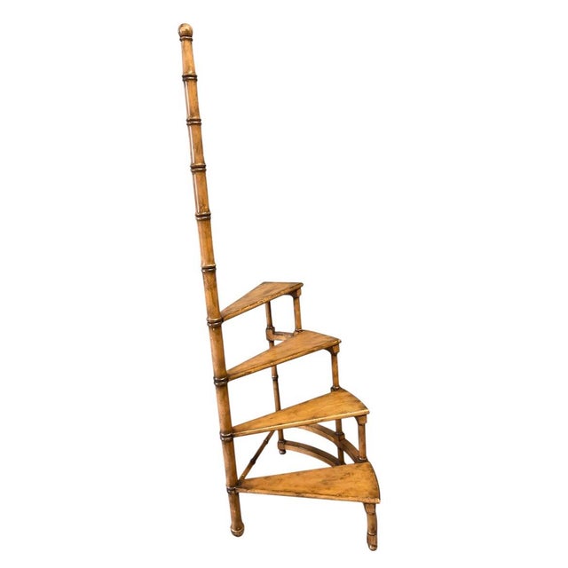 English Vintage Faux Bamboo Spiral Library Steps & Display Stand For Sale - Image 3 of 12