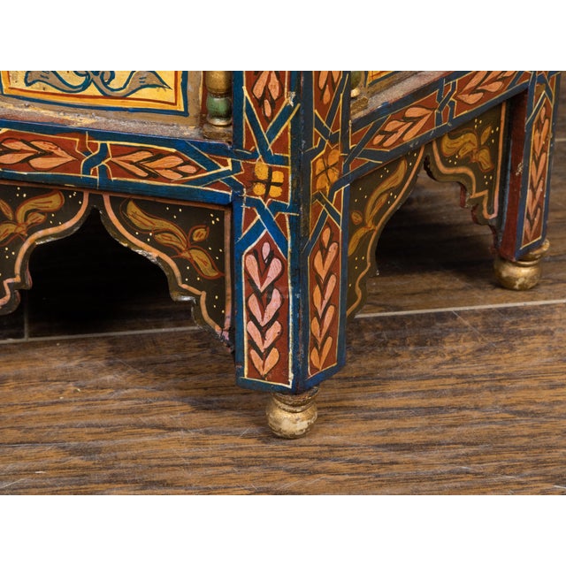 Brown Moroccan Moorish Style 1920s Table with Hexagonal Top and Polychrome Décor For Sale - Image 8 of 10