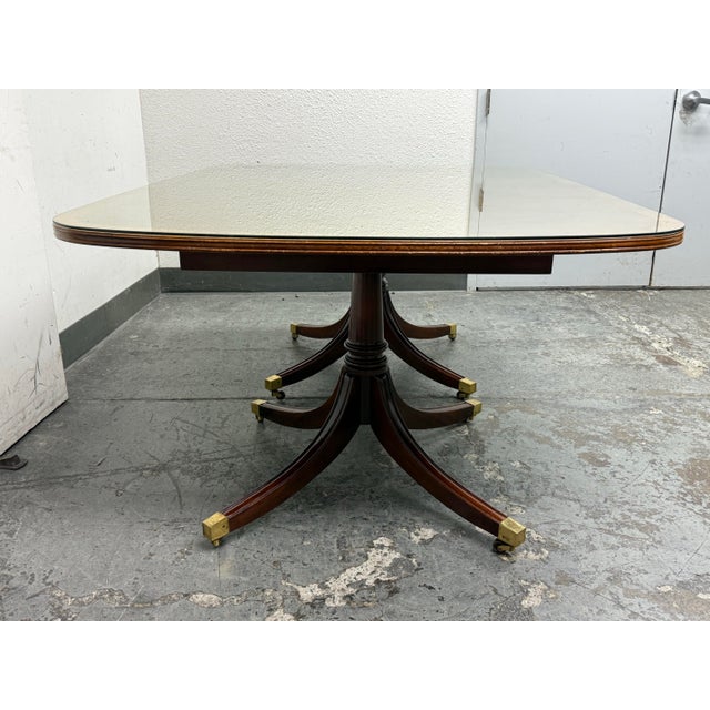 Georgian Satinwood + Mahogany Double Pedestal Dining Table For Sale - Image 4 of 12