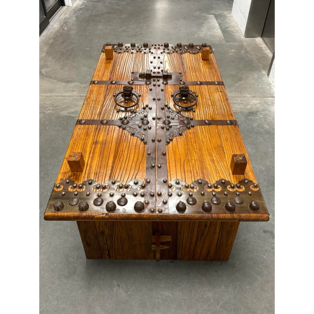 Chocolate Bespoke Executive Desk From Old Chinese Temple Gates For Sale - Image 8 of 13