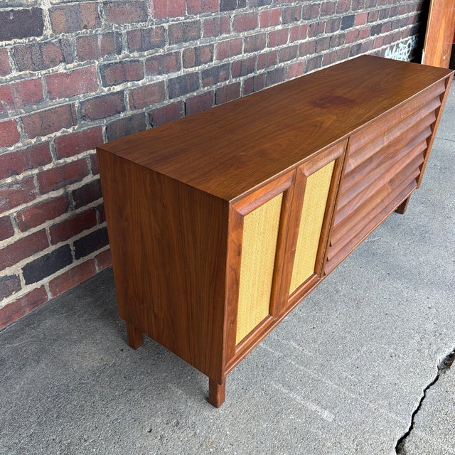 Brown American of Martinsville Wonderwood Walnut & Cane Credenza / Sideboard Dresser For Sale - Image 8 of 12