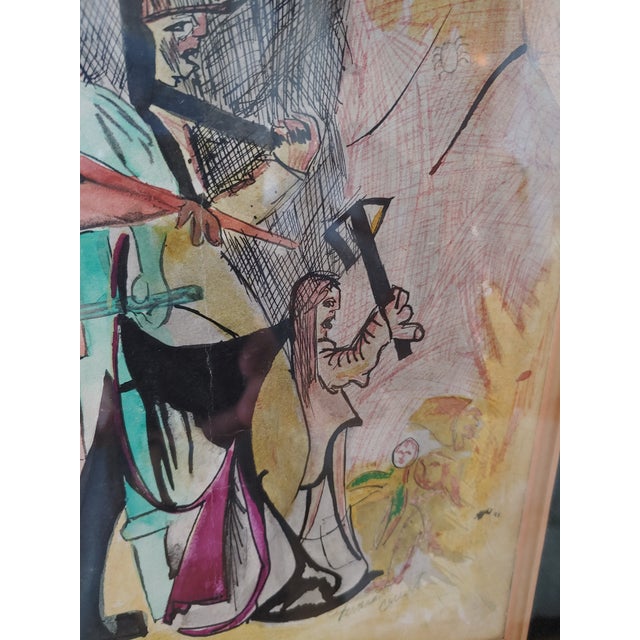 1950s Signed Abstact Mixed Media Painting, Framed For Sale - Image 4 of 6