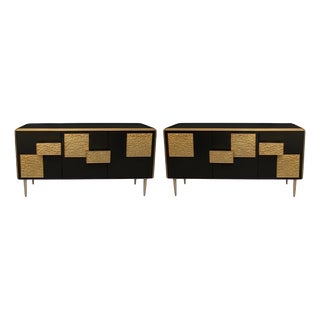 Black Murano Glass and Hammered Brass Sideboard from Justfurnituress SRL For Sale