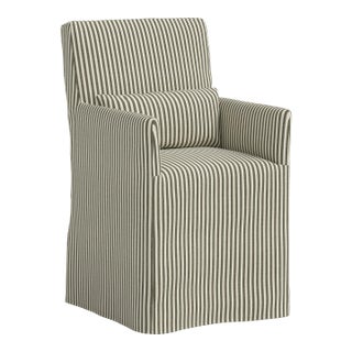 Stoffer Home x Cloth & Company Lindy Slipcover Dining Arm Chair in Jane stripe laurel For Sale