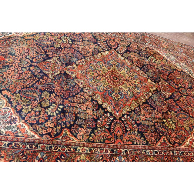 Antique Persian Mohajeran Sarouk Blue Carpet, 6'11" X 10'3" For Sale - Image 9 of 11