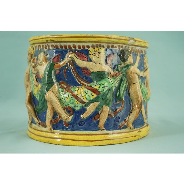 Ceramic Cachepot Vase with Cherubs and Angels in Bas-Relief from Fiam Civita Castellana Rome, Italy, 1920s For Sale - Image 17 of 18