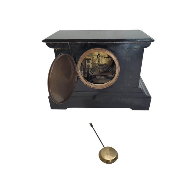 Late 19th-Century French Neo-Grec Black Slate Mantel Clock by Japy Frères For Sale - Image 14 of 16