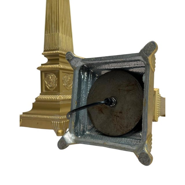 Gold Large Neo-Classical Column Lamps in Gold Toned Metal, 1950s, Set of 2 For Sale - Image 8 of 10