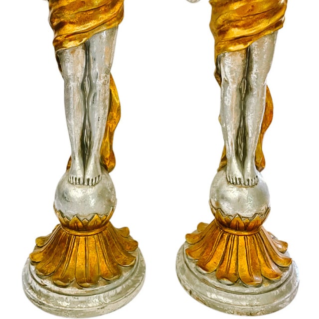 Mid 20th Century Baroque Style Putti Candlestick Holders in Silvered & Gilt Finish - A Pair For Sale - Image 9 of 10