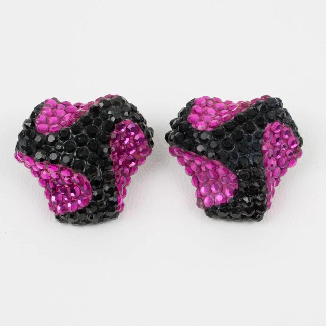 Richard Kerr Richard Kerr Jeweled Clip Earrings Black and Fuchsia For Sale - Image 4 of 9