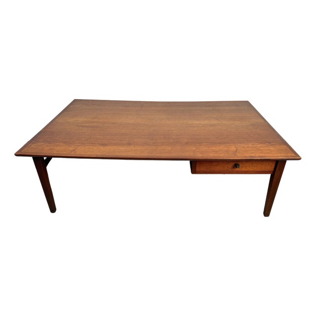 Mid-Century Modern Walnut Coffee Table With Drawer For Sale