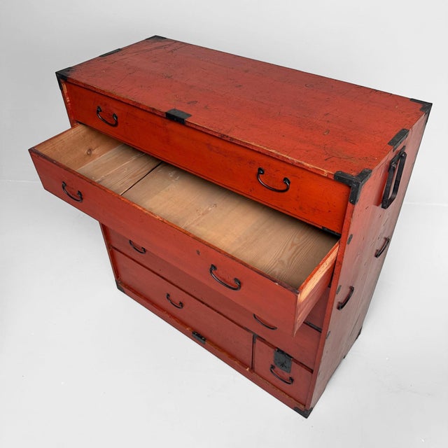 Black Red Tansu Chest of Drawers, Japan, 1920s For Sale - Image 8 of 17