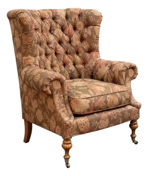 Large Scale Victorian English Ralph Lauren Style Tufted Wingback Chair