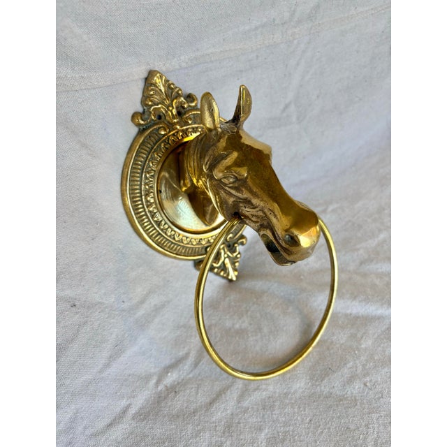 Traditional Mid 20th Century Brass Horse Head Equestrian Towel Holder Ring For Sale - Image 3 of 12