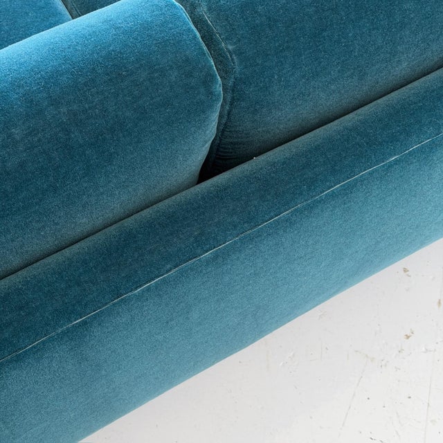 Blue 1980s Waterfall Arm Sofa Attributed to Interior Crafts in Mohair For Sale - Image 8 of 8