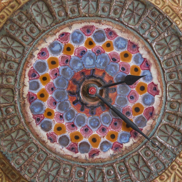 Mid-Century Modern French Ceramic Clock No. 01 by Jacques Poussine, 1970s For Sale - Image 3 of 11