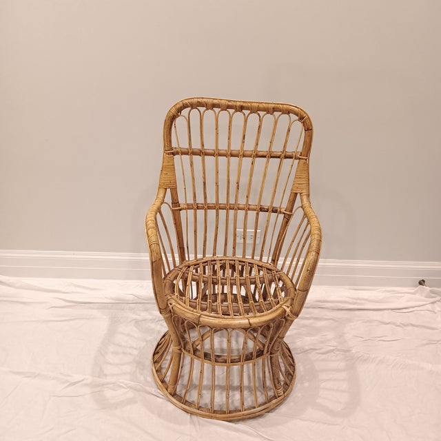 Vintage Wicker and Bamboo Bucket Chair Comes With a Black Cushion For Sale - Image 4 of 18