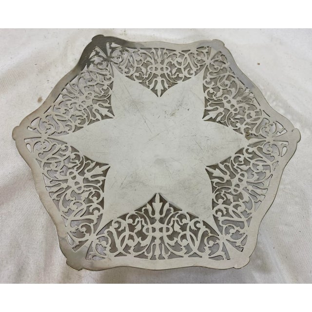 English Antique Hexagonal Mappin & Webb Footed Silver Plate Comport/Dessert Plate Made in England - Circa 1890 For Sale - Image 3 of 9