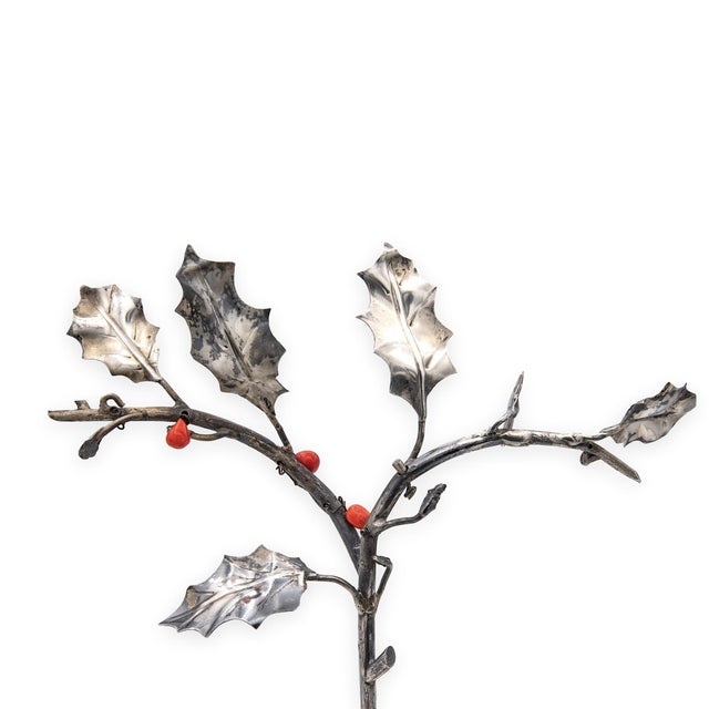 Contemporary Attilio Codognato Signed 800 Silver & Red Coral Holly Tree Objet D'Art, Ca. 1990 For Sale - Image 3 of 7