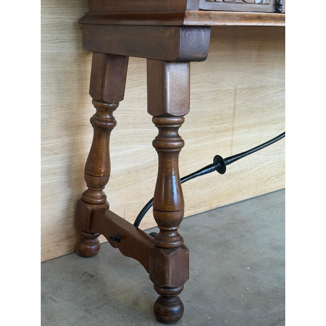Early 20th Century Spanish Fold Out Console Table with Iron Stretcher & 3 Drawer For Sale - Image 13 of 18