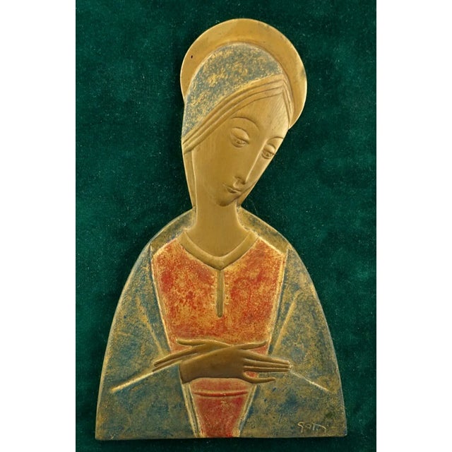 20th Century Gilded Bronze Plaque Sculpture Praying Madonna by Mario Gatti for Guido Reni, Italy, 1950s For Sale - Image 13 of 18