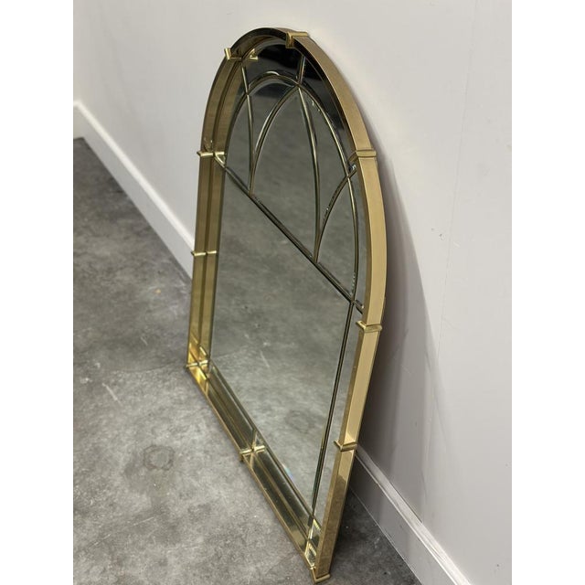 Metal Vintage Brass Arched Cathedral Bevelled Glass Wall Mirror, 1970s For Sale - Image 7 of 9