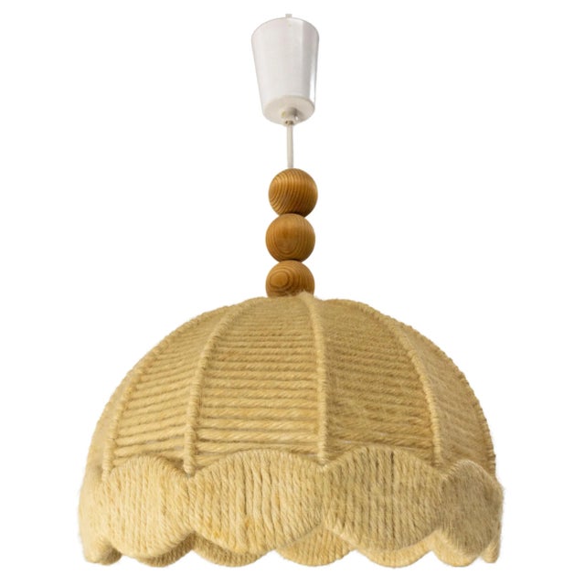 Brown French Wool on Metallic Frame Chandelier Ceiling Pendant, 1970s For Sale - Image 8 of 8
