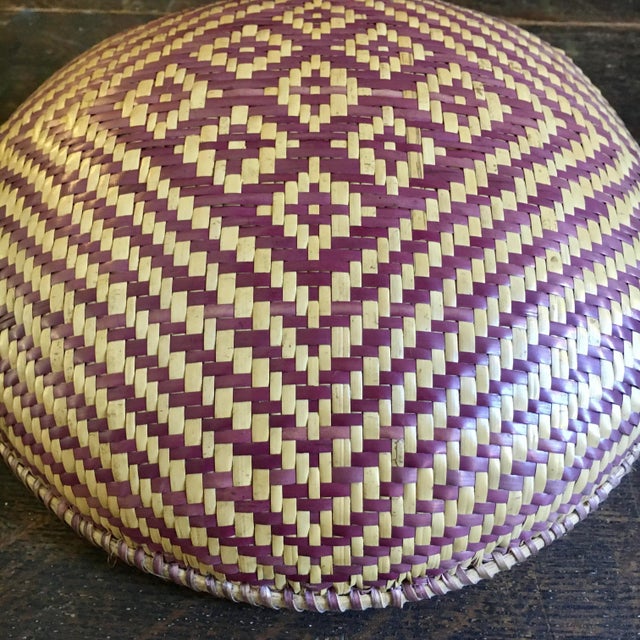 Vintage Geometric Purple + Natural Woven Basket For Sale - Image 4 of 6