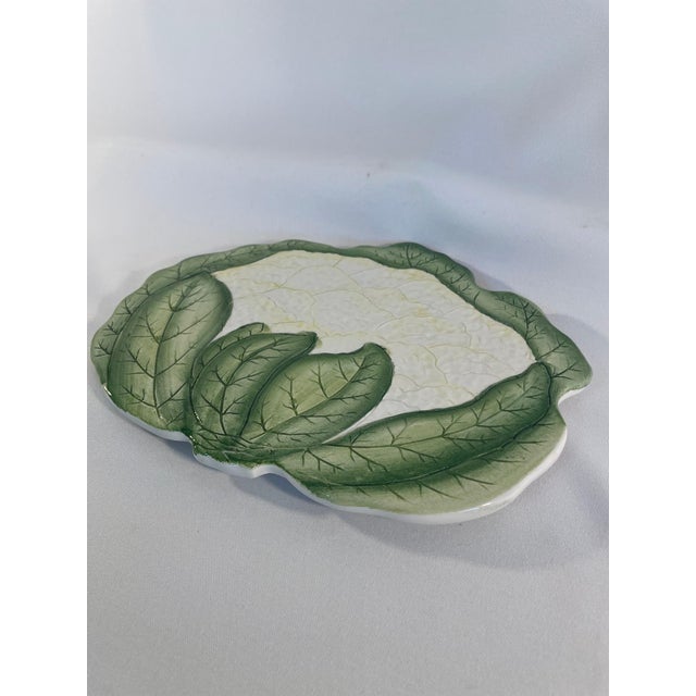 An adorable hand crafted and painted Italian Green and White Cauliflower shaped Majolica Decorative Trivet or Wall Decor,...