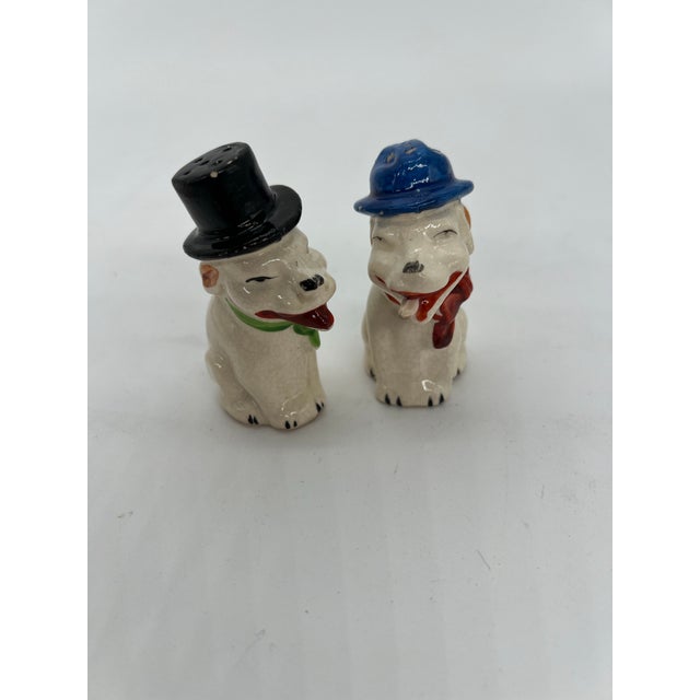 Adorable salt and pepper shakers depicting dogs laughing, sticking out their tongues and wearing hats. Talk about a...